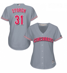 Womens Majestic Cincinnati Reds 31 Drew Storen Replica Grey Road Cool Base MLB Jersey