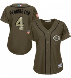 Womens Majestic Cincinnati Reds 4 Cliff Pennington Replica Green Salute to Service MLB Jersey 