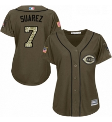 Womens Majestic Cincinnati Reds 7 Eugenio Suarez Authentic Green Salute to Service MLB Jersey 