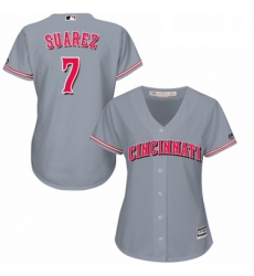 Womens Majestic Cincinnati Reds 7 Eugenio Suarez Authentic Grey Road Cool Base MLB Jersey 