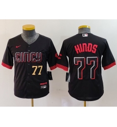 Youth Cincinnati Reds 77 Rece Hinds Black 2023 City Connect Stitched Baseball Jersey 1