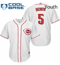 Youth Majestic Cincinnati Reds 5 Johnny Bench Replica White Home Cool Base MLB Jersey