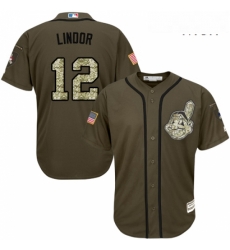 Mens Majestic Cleveland Indians 12 Francisco Lindor Replica Green Salute to Service MLB Jersey