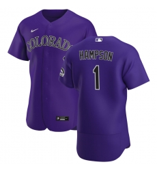 Men Colorado Rockies 1 Garrett Hampson Men Nike Purple Alternate 2020 Flex Base Player MLB Jersey