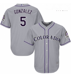 Mens Majestic Colorado Rockies 5 Carlos Gonzalez Replica Grey Road Cool Base MLB Jersey