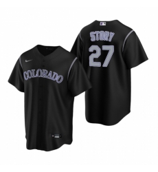 Mens Nike Colorado Rockies 27 Trevor Story Black Alternate Stitched Baseball Jerse