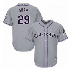 Youth Majestic Colorado Rockies 29 Bryan Shaw Replica Grey Road Cool Base MLB Jersey 