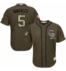 Youth Majestic Colorado Rockies 5 Carlos Gonzalez Replica Green Salute to Service MLB Jersey