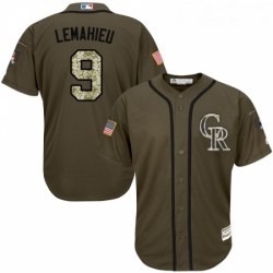 Youth Majestic Colorado Rockies 9 DJ LeMahieu Replica Green Salute to Service MLB Jersey