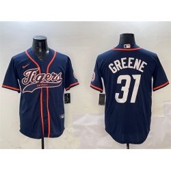 Men Detroit Tigers 31 Riley Greene Navy With Patch Cool Base Stitched Baseball Jersey