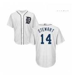 Mens Detroit Tigers 14 Christin Stewart Replica White Home Cool Base Baseball Jersey 