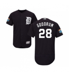 Mens Detroit Tigers 28 Niko Goodrum Navy Blue Alternate Flex Base Authentic Collection Baseball Jersey