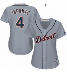 Womens Majestic Detroit Tigers 4 Omar Infante Replica Grey Road Cool Base MLB Jersey