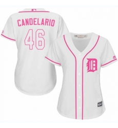 Womens Majestic Detroit Tigers 46 Jeimer Candelario Replica White Fashion Cool Base MLB Jersey 