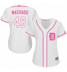 Womens Majestic Detroit Tigers 49 Dixon Machado Replica White Fashion Cool Base MLB Jersey 