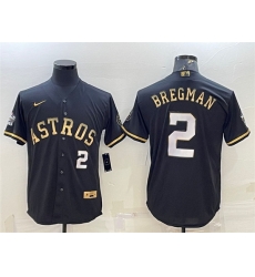 Men Houston Astros 2 Alex Bregman Black Gold 2022 World Series Stitched Baseball Jersey