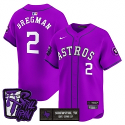 Men Houston Astros  2 Alex Bregman DJ Screw Still Tippin Purple Patch Vapor Limited Stitched Baseball Jersey