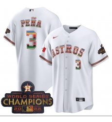 Men Houston Astros 3 Jeremy Pena 2022 White World Serise Champions Patch Cool Base Jersey