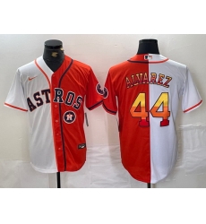 Men Houston Astros 44 Yordan Alvarez White Orange Split With Patch Cool Base Stitched Baseball Jersey 1