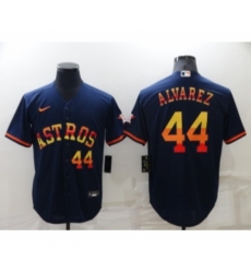 Men's Houston Astros #44 Yordan Alvarez Number Navy Blue Rainbow Stitched MLB Cool Base Nike Jersey