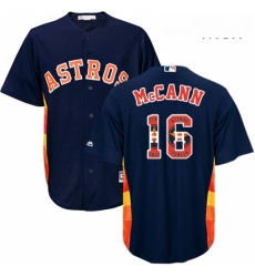 Mens Majestic Houston Astros 16 Brian McCann Authentic Navy Blue Team Logo Fashion Cool Base MLB Jersey