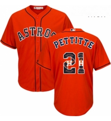 Mens Majestic Houston Astros 21 Andy Pettitte Authentic Orange Team Logo Fashion Cool Base MLB Jersey