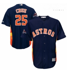 Mens Majestic Houston Astros 25 Jose Cruz Jr Replica Navy Blue Alternate 2017 World Series Champions Cool Base MLB Jersey