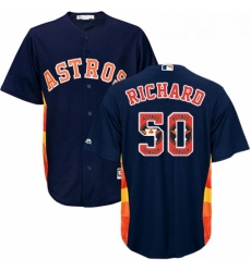 Mens Majestic Houston Astros 50 JR Richard Authentic Navy Blue Team Logo Fashion Cool Base MLB Jersey