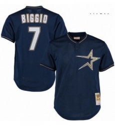 Mens Mitchell and Ness 1997 Houston Astros 7 Craig Biggio Replica Navy Blue Throwback MLB Jersey