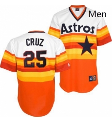 Mens Mitchell and Ness Houston Astros 25 Jose Cruz Jr Replica WhiteOrange Throwback MLB Jersey