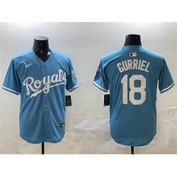 Men Kansas City Royals 18 Yuli Gurriel Blue Cool Base Stitched Baseball Jersey