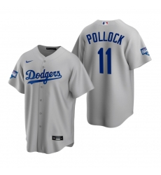 Men Los Angeles Dodgers 11 A J  Pollock Gray 2020 World Series Champions Replica Jersey