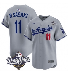 Men Los Angeles Dodgers 11 Roki Sasaki Grey 2025 World Series Patch Limited Stitched Baseball Jersey Men Los Angeles Dodgers 11 Roki Sasaki Grey 2025 World Series Patch Limited Stitched Baseball Jersey