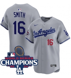Men Los Angeles Dodgers 16 Will Smith Gray 2024 World Series Champions Patch Limited Stitched Baseball Jersey