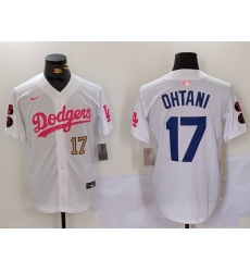 Men Los Angeles Dodgers 17  Shohei Ohtani White Pink Vin  26 Kobe Patch Stitched Baseball Jersey 1