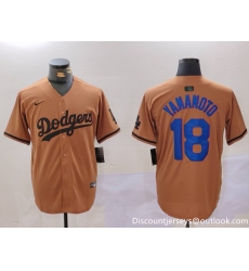 Men Los Angeles Dodgers 18 Yoshinobu Yamamoto Brown Cool Base Stitched Baseball Jersey 2