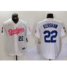 Men Los Angeles Dodgers 22 Clayton Kershaw White Pink Vin  26 Kobe Patch Stitched Baseball Jersey 1