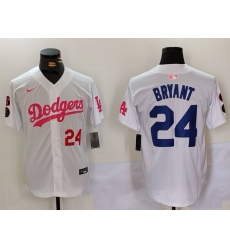 Men Los Angeles Dodgers 24 Kobe Bryant White Pink Vin  26 Kobe Patch Stitched Baseball Jersey 3