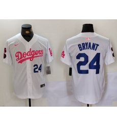 Men Los Angeles Dodgers 24 Kobe Bryant White Pink Vin  26 Kobe Patch Stitched Baseball Jersey 9