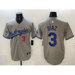 Men Los Angeles Dodgers 3 Edwin D EDaz Grey With 2025 World Series Champions Patch Limited Stitched Baseball JerseyS