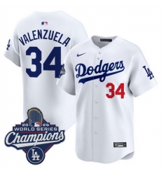 Men Los Angeles Dodgers 34 Fernando Valenzuela White 2025 World Series Champions Patch Home Limited Stitched Baseball Jersey Men Los Angeles Dodgers 34 Fernando Valenzuela White 2025 World Series Champions Patch Home Limited Stitched Baseball Jersey