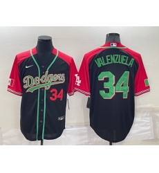 Men Los Angeles Dodgers 34 Toro Valenzuela Red Black Cool Base Stitched Baseball Jersey