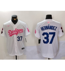 Men Los Angeles Dodgers 37 Teoscar Hernandez White Pink Vin  26 Kobe Patch Stitched Baseball Jersey 1