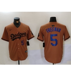 Men Los Angeles Dodgers 5 5 Freddie Freeman Brown Cool Base Stitched Baseball Jersey 5