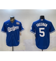 Men Los Angeles Dodgers 5 Freddie Freeman Blue 2024 World Series Cool Base Stitched Baseball Jersey