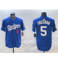 Men Los Angeles Dodgers 5 Freddie Freeman Royal 2024 World Series Champions With Fernando Memorial Patch Alternate Limited Stitched Baseball Jersey