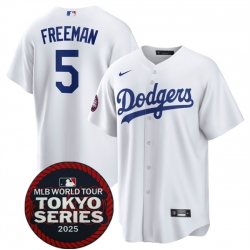 Men Los Angeles Dodgers 5 Freddie Freeman White 2025 World Tour Tokyo Series Home Stitched Baseball Jersey