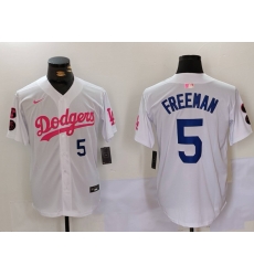 Men Los Angeles Dodgers 5 Freddie Freeman White Pink Vin  26 Kobe Patch Stitched Baseball Jersey1