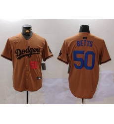 Men Los Angeles Dodgers 50 Mookie Betts Brown Cool Base Stitched Baseball Jersey 5