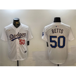 Men Los Angeles Dodgers 50 Mookie Betts White Gold Home Limited Stitched Baseball Jersey